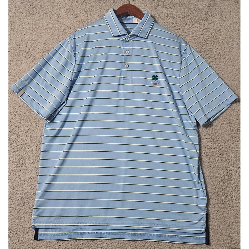 RLX Polo Shirt Blue Striped Clover 1894 Embroidered Golf Mens Size Large‎